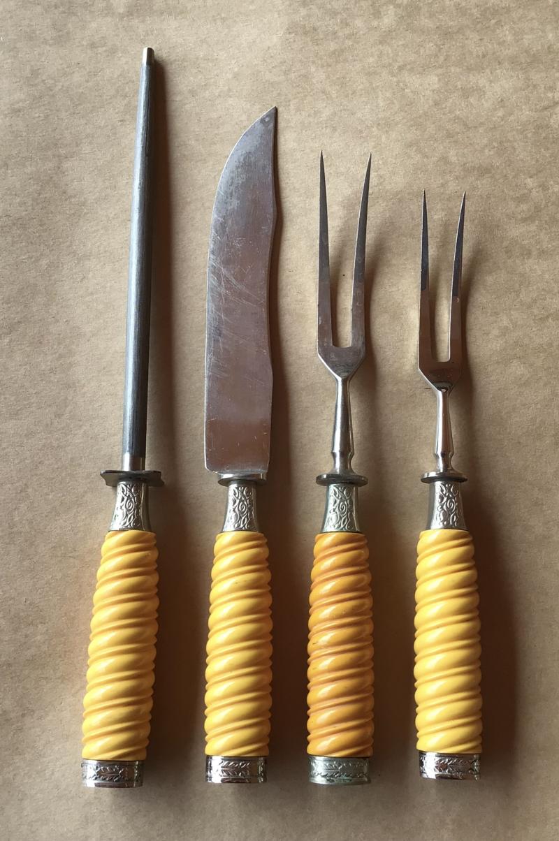 A Post War Carving Knife Set made from German Army Officers Daggers