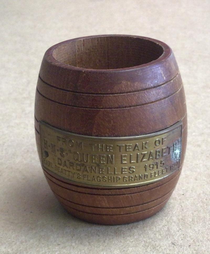 WW1 Souvenir Toothpick Barrel- HMS Elizabeth Dardanelles 1915