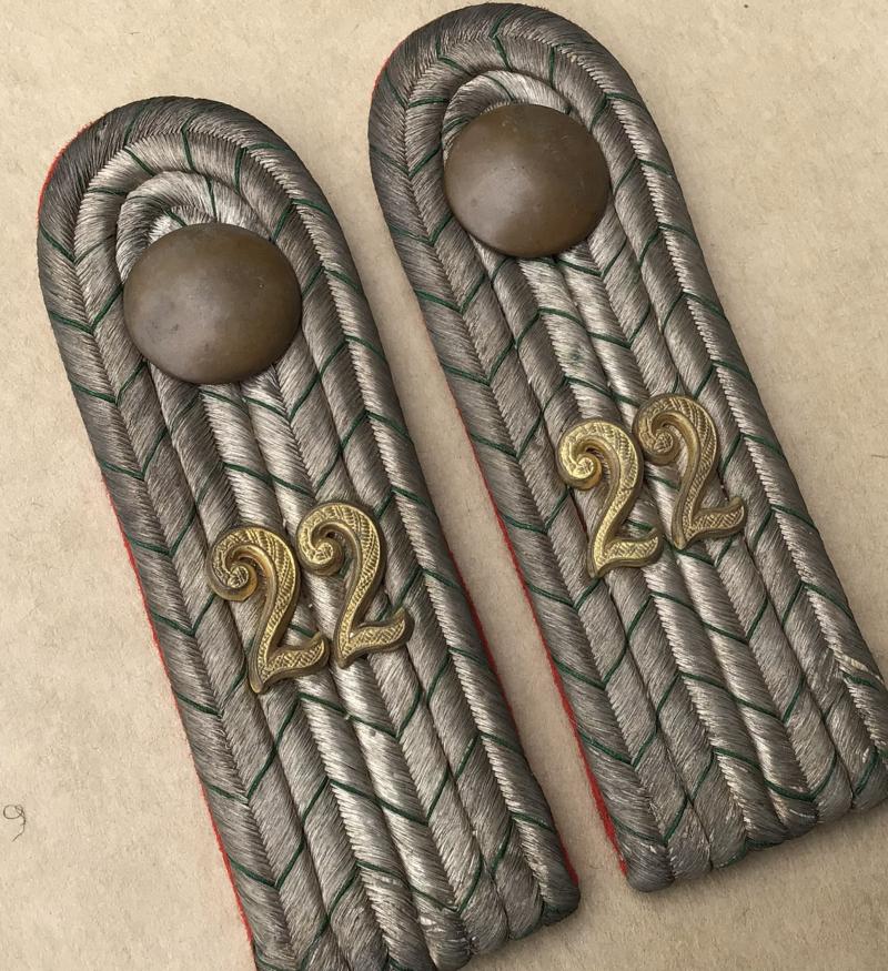 WW1 Prussian 22nd Infantry Regt Officers Shoulder Boards