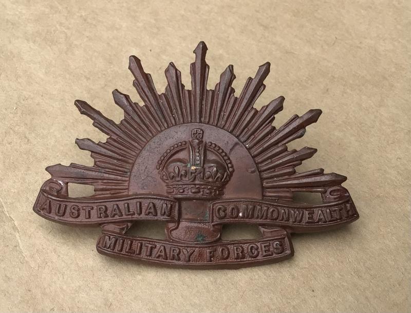 WW1 Rare Australian Officers Bronze Rising Sun Hat Badge by Tiptaft