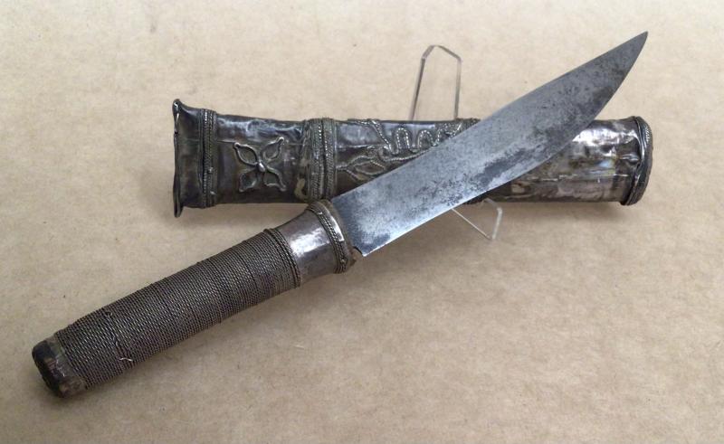 Antique Southeast Asian Thai- Burmese Dagger Knife Dha Dah In Silver