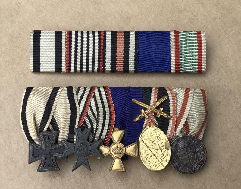 Germany WW1 Miniature Non Combatant Iron Cross Group with matching ribbon bar.