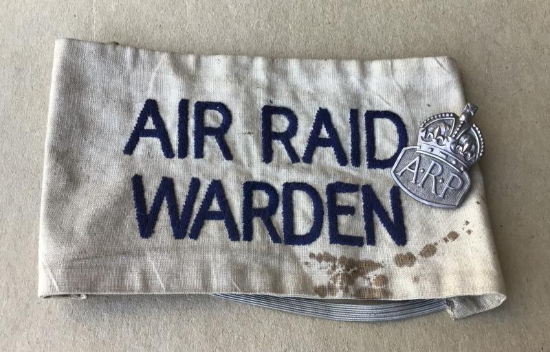 WW2 British Air Raid Warden Armband and Lapel Badge