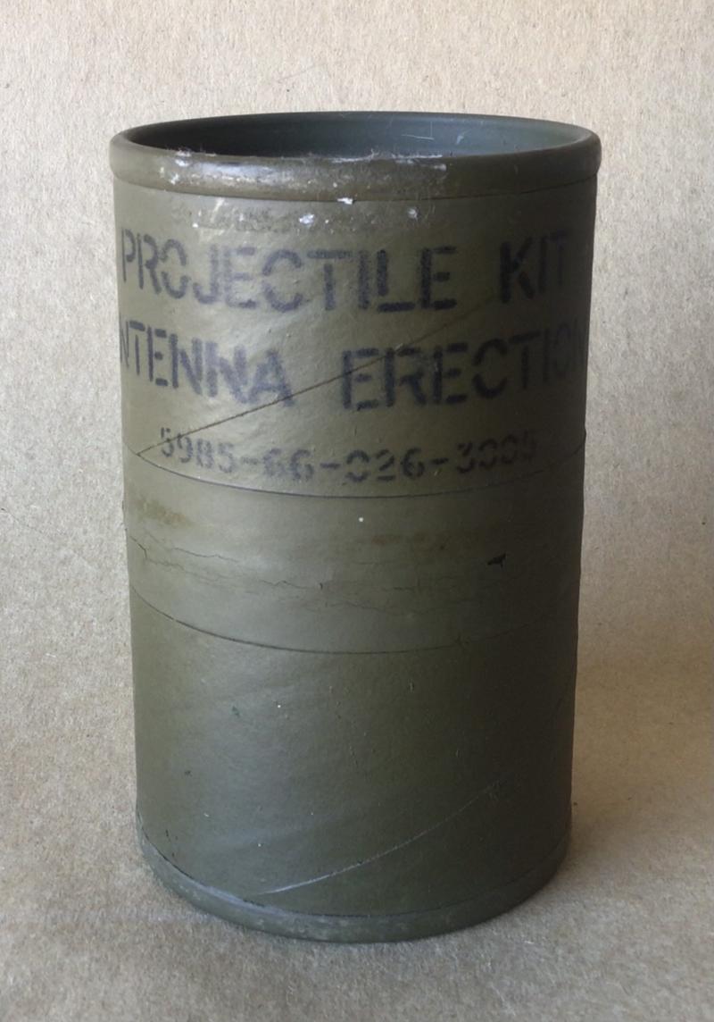 1960’s Australian, Vietnam era, projectile antenna erection kit in canister for use with the S.L.R. rifle