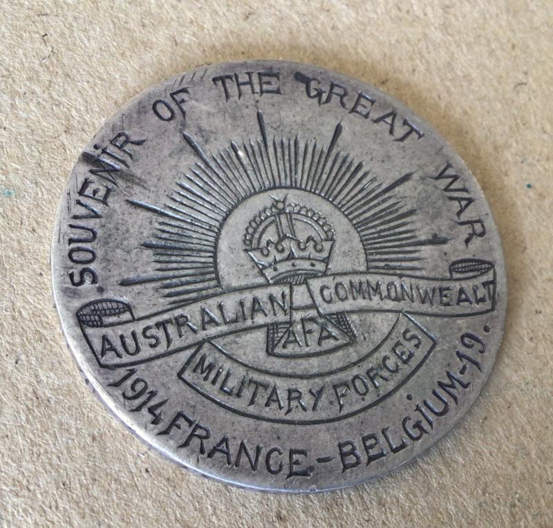 Australia WW1 - Souvenir of the Great War Engraved Belgium Coin