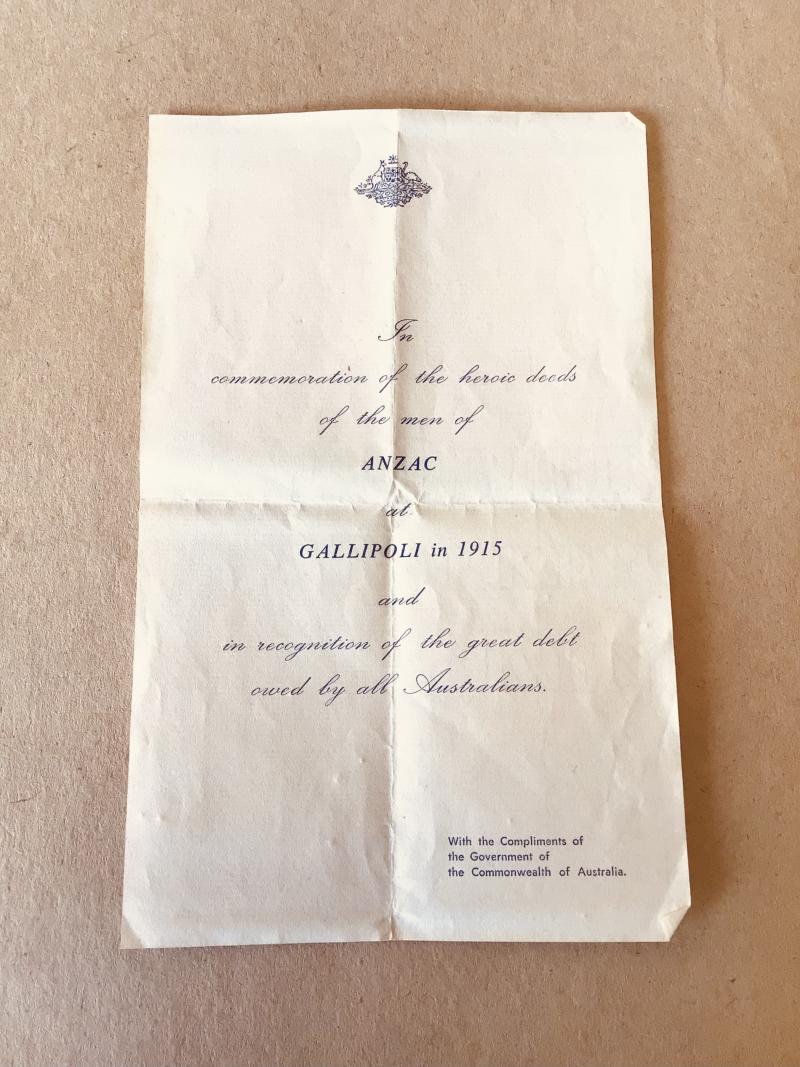 Australia WW1 Gallipoli Plaque Letter