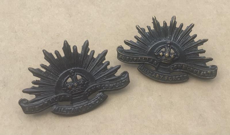 Australian WW1 Matcging Pair of Rising Sun Collar Badges