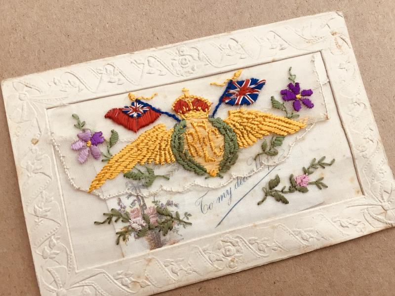 WW1 Royal Flying Corps Embroidered Postcard