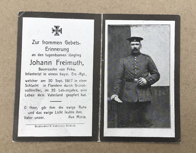 German WW1 Death Card