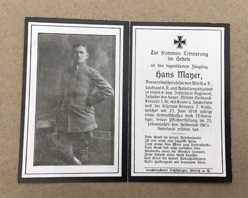 German WW1 Death Card