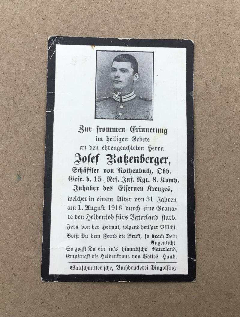 German WW1 Death Card