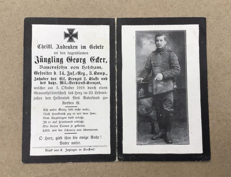 German WW1 Death Card
