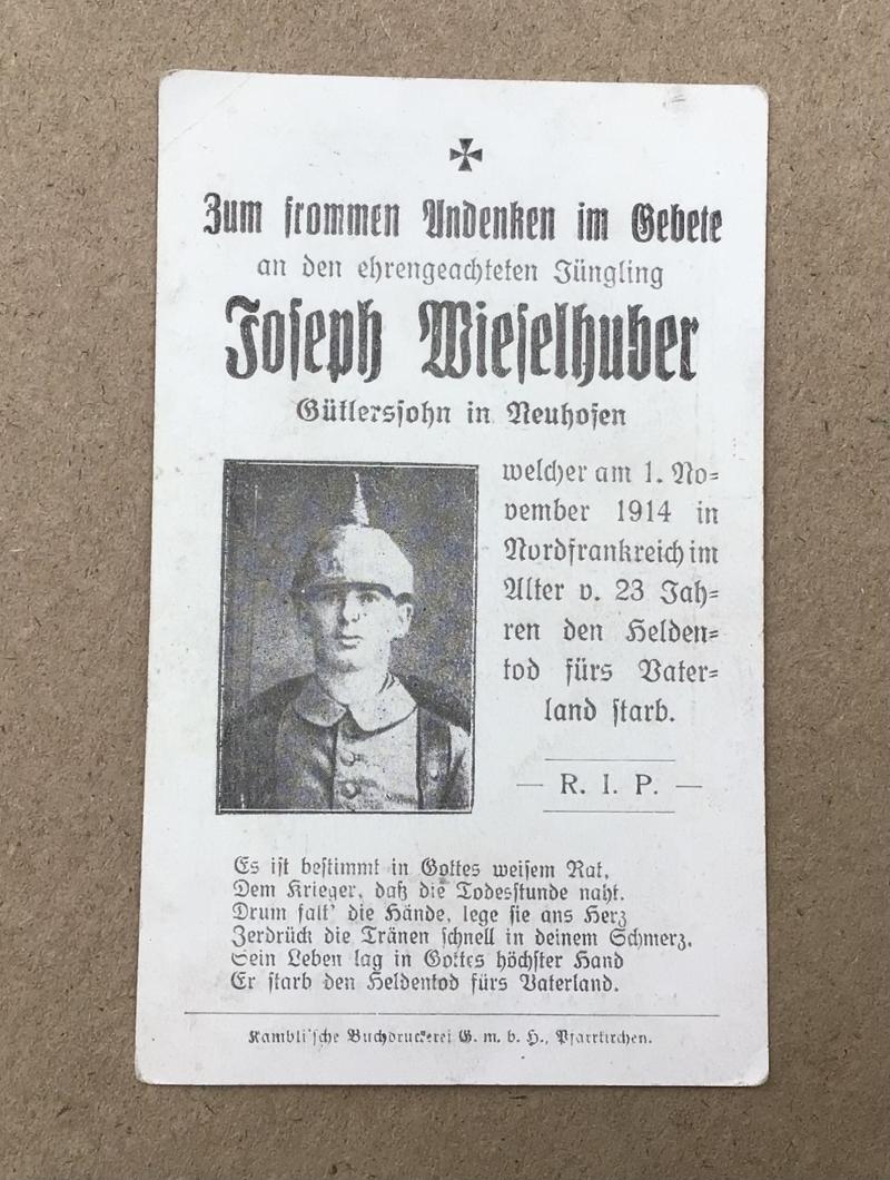 German WW1 Death Card