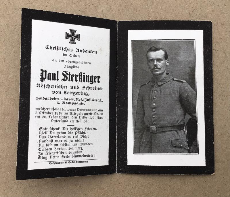 German WW1 Death Card