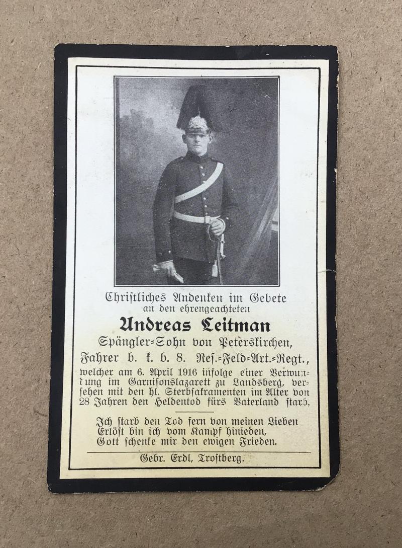 German WW1 Death Card