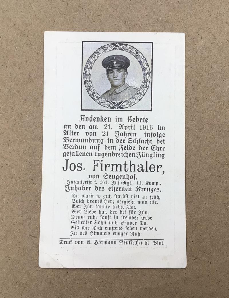 German WW1 Death Card
