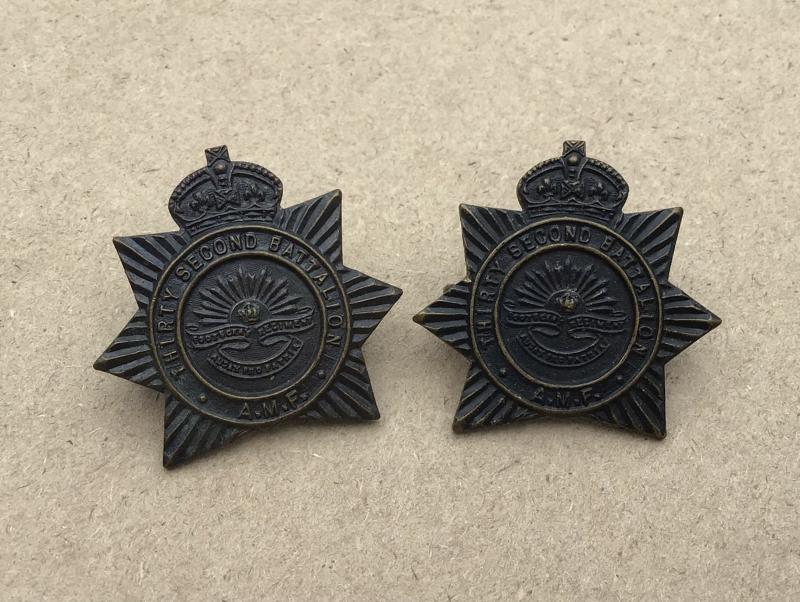 1930-42 32nd Bn Collar Badges