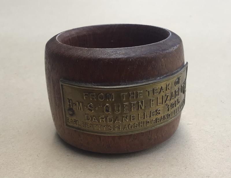 WW1 Souvenir Wooden Serviette Ring - HMS Elizabeth Dardanelles 1915