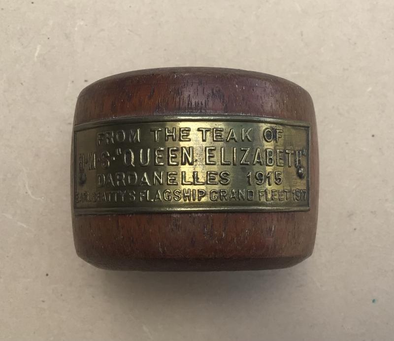 WW1 Souvenir Wooden Serviette Ring - HMS Elizabeth Dardanelles 1915