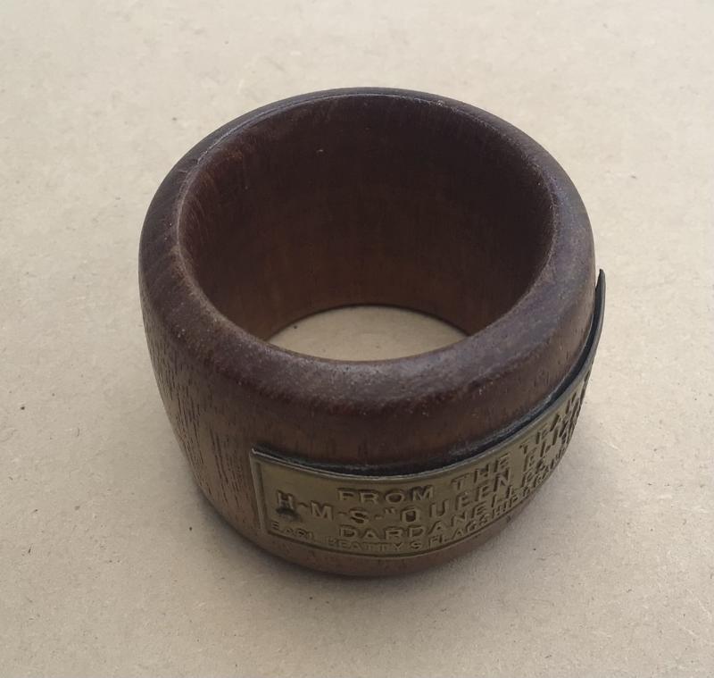 WW1 Souvenir Wooden Serviette Ring - HMS Elizabeth Dardanelles 1915