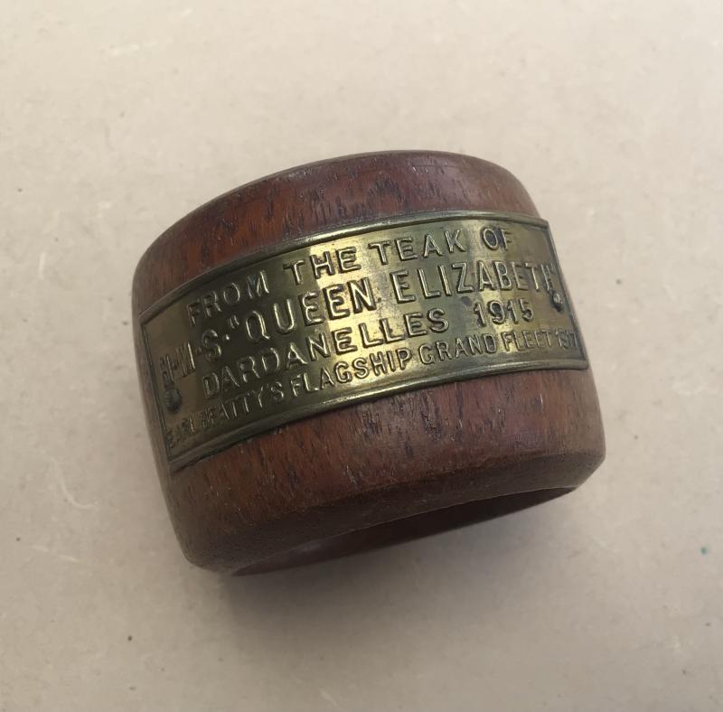 WW1 Souvenir Wooden Serviette Ring - HMS Elizabeth Dardanelles 1915